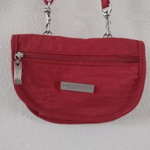 Baggallini red Mini crossbody shoulder bag red silver gold interior